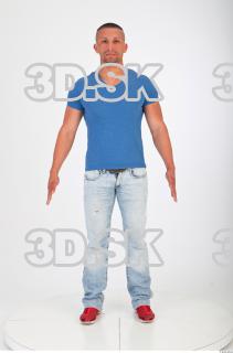 Whole body blue tshirt jeans photo reference of Regelio 0001